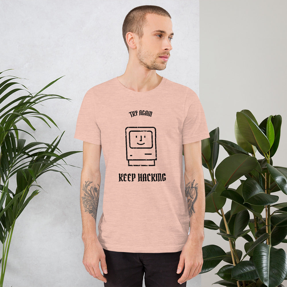 Keep hacking - Short-Sleeve Unisex T-Shirt (black text) by DarkByteGear