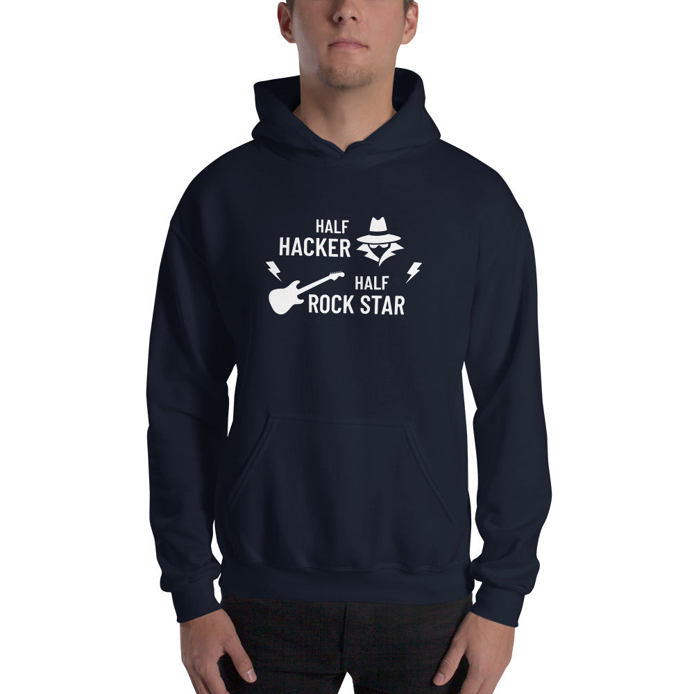 Half Hacker Half Rock Star - Unisex Hoodie (white text) by DarkByteGear