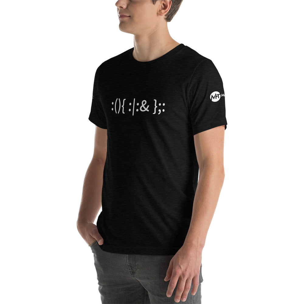 Linux Hackers - Bash Fork Bomb - Text Short-Sleeve Unisex T-Shirt by DarkByteGear