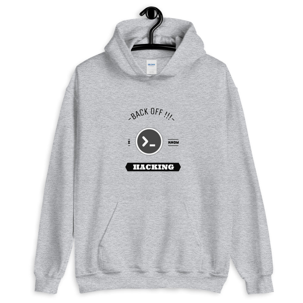 Back off I know hacking - Unisex Hoodie (black text) by DarkByteGear
