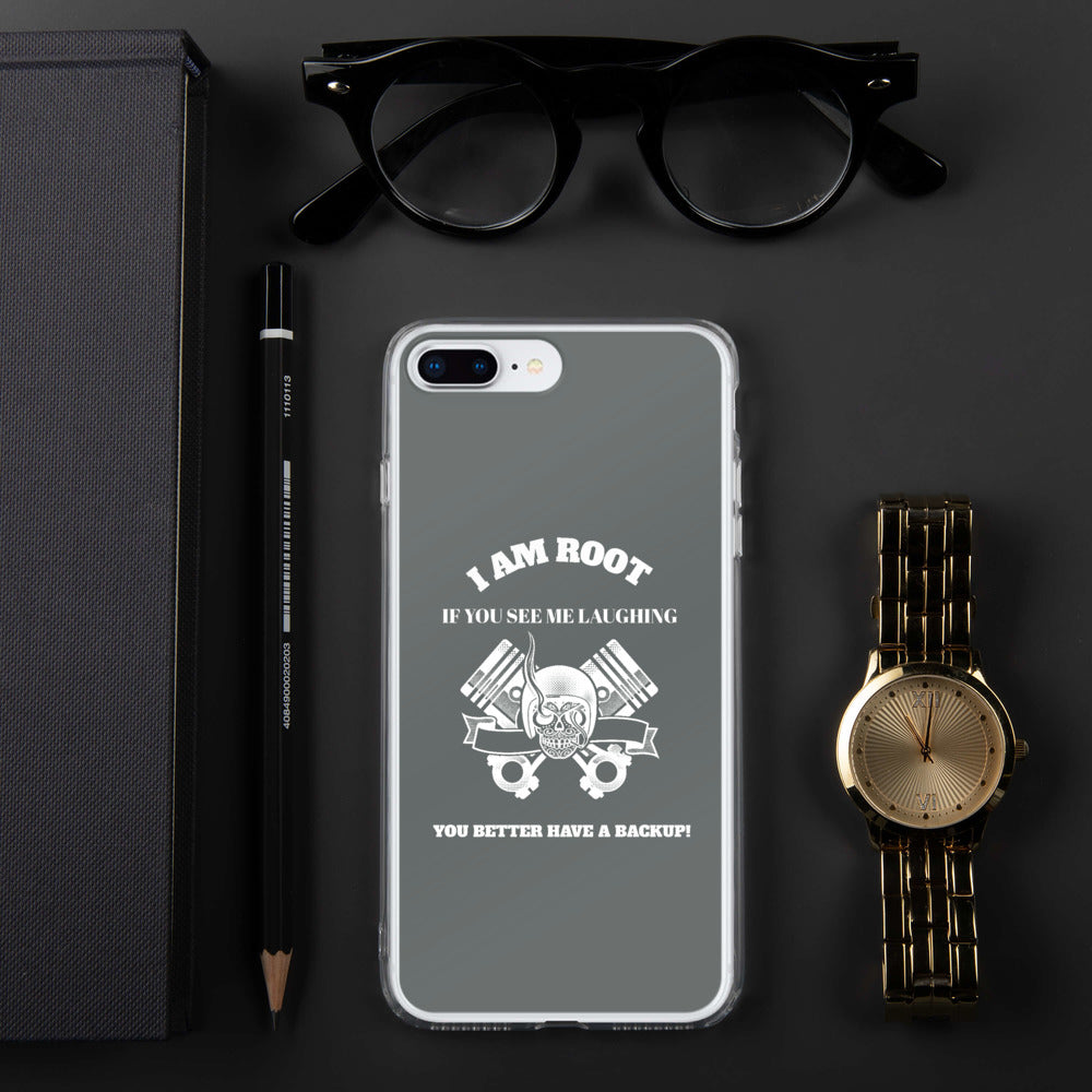 I Am Root If You See Me Laughing You Better Have A Backup - iPhone Case (grey) by DarkByteGear