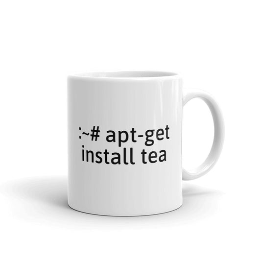 "apt-get install tea" Hacker Mug (White) by DarkByteGear