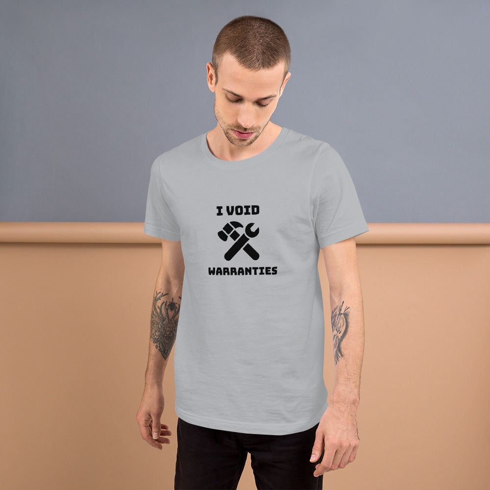 I void warranties - Short-Sleeve Unisex T-Shirt (black text) by DarkByteGear