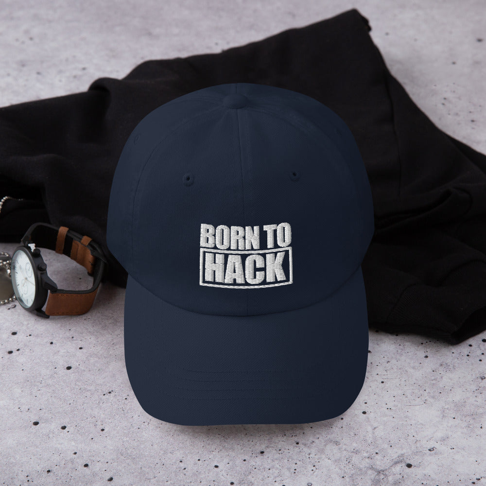 Born to hack - Dad hat (white text) by DarkByteGear