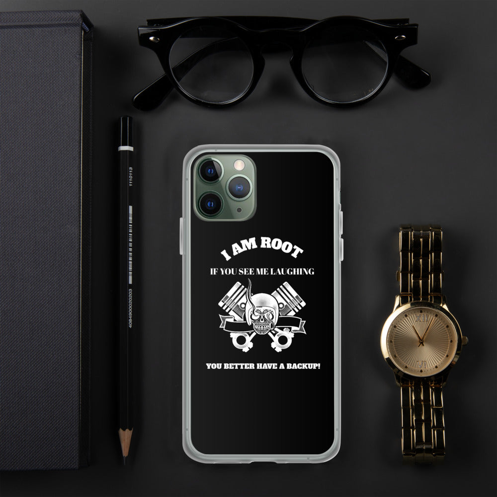 I Am Root If You See Me Laughing You Better Have A Backup - iPhone Case (white text) by DarkByteGear