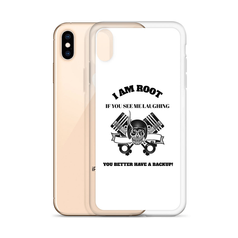 I Am Root If You See Me Laughing You Better Have A Backup - iPhone Case (black text) by DarkByteGear
