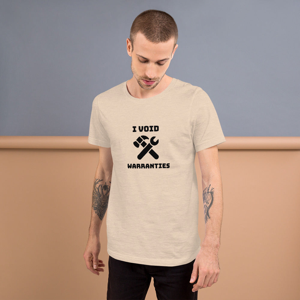 I void warranties - Short-Sleeve Unisex T-Shirt (black text) by DarkByteGear