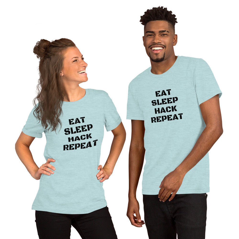 EAT SLEEP HACK REPEAT - Short-Sleeve Unisex T-Shirt (black text) by DarkByteGear