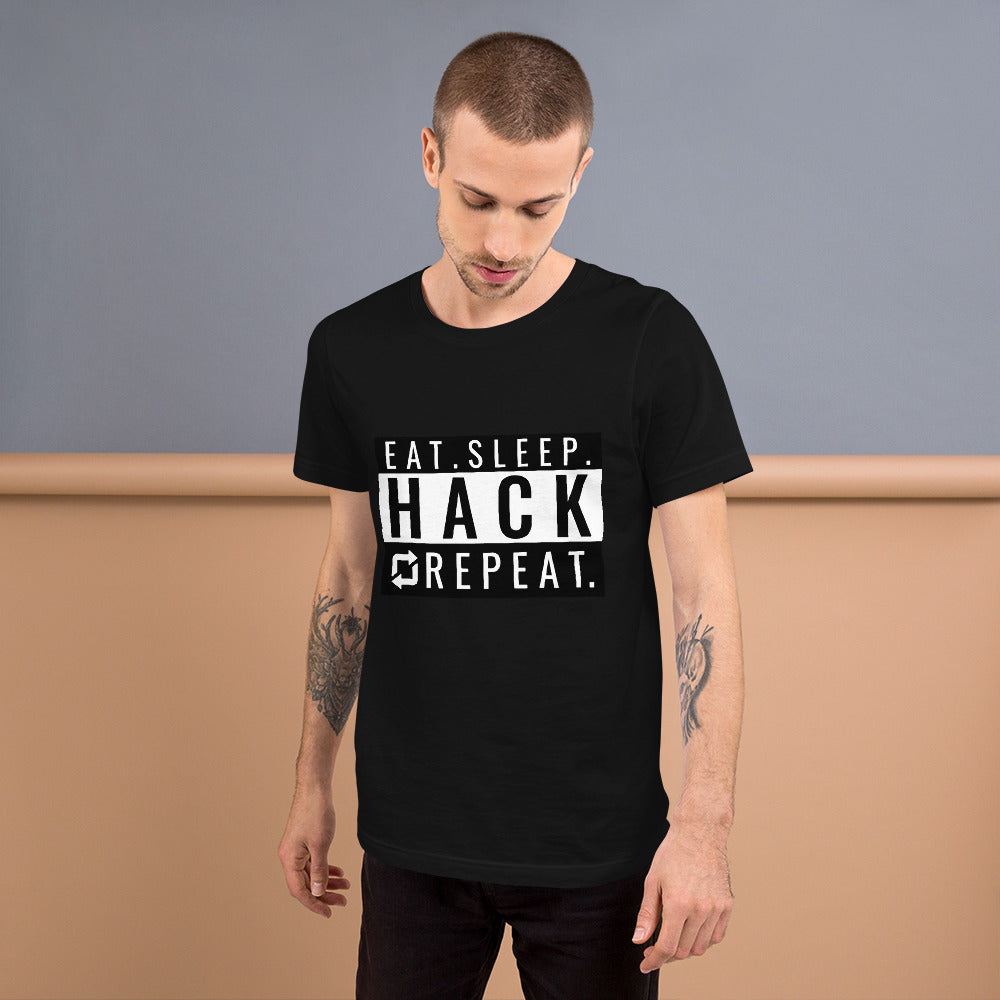 Eat seep hack repeat - Short-Sleeve Unisex T-Shirt (back) by DarkByteGear