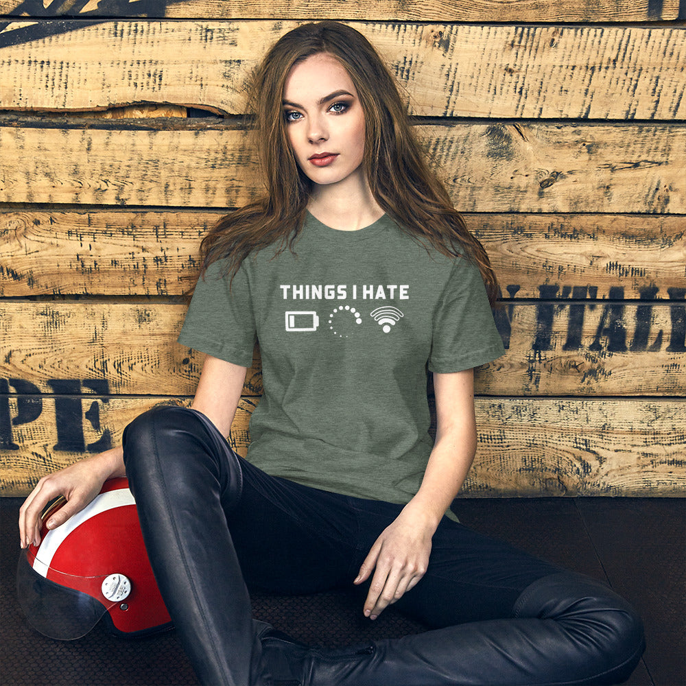 Things I hate - Short-Sleeve Unisex T-Shirt (white text) by DarkByteGear