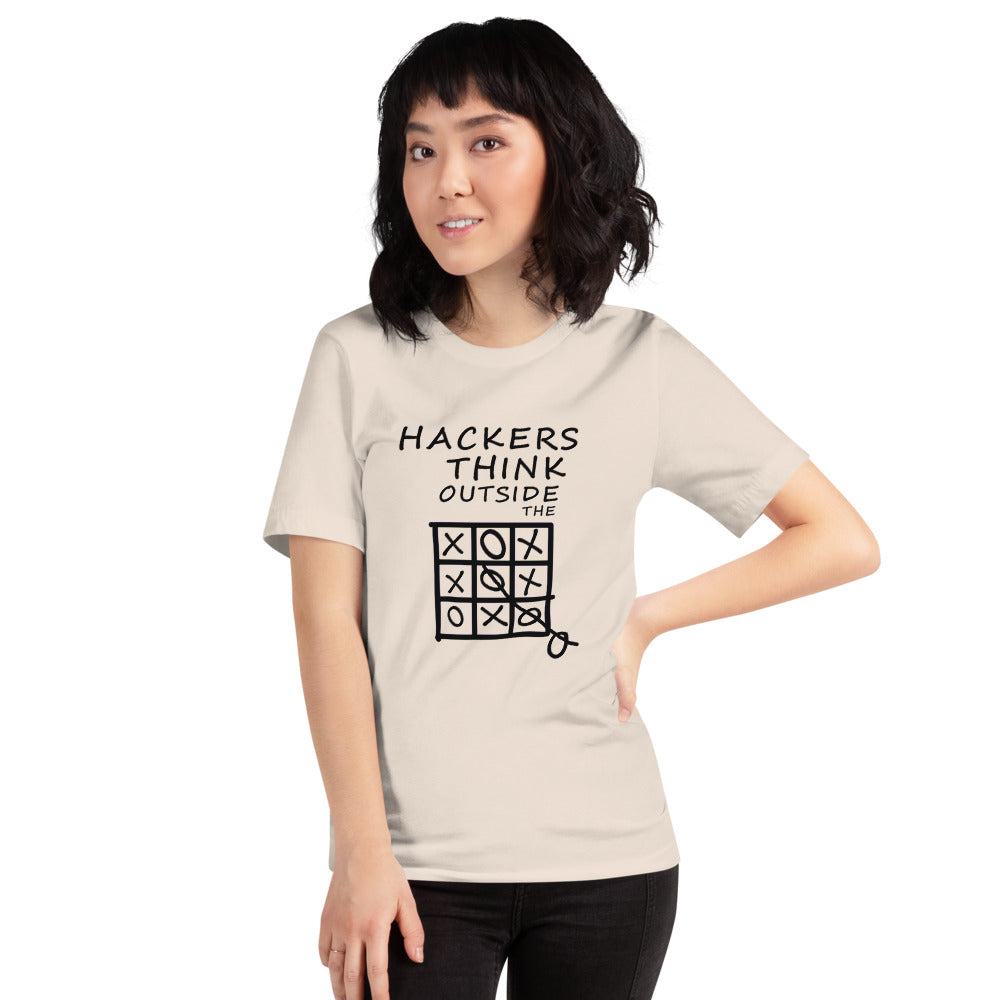 Hackers think outside the box - Short-Sleeve Unisex T-Shirt (black text) by DarkByteGear