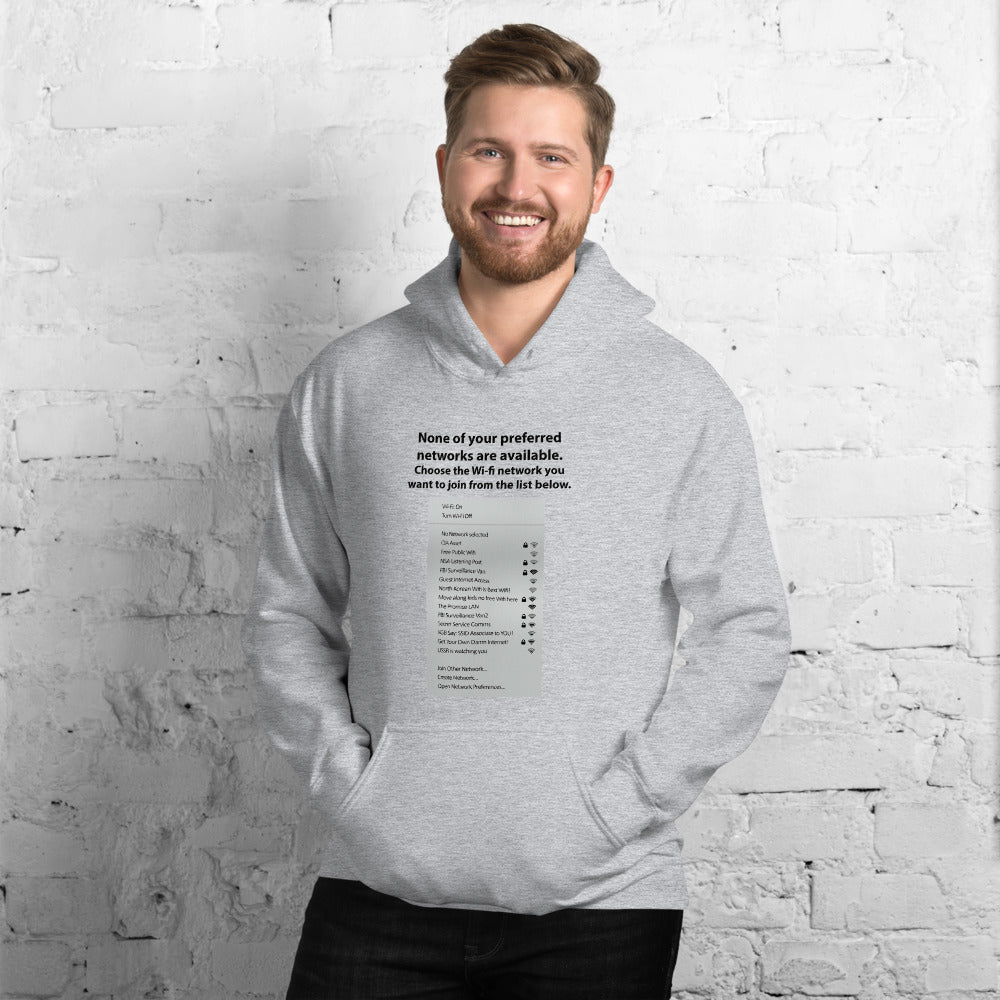 None of your preferred networks are available - Unisex Hoodie (black text) by DarkByteGear