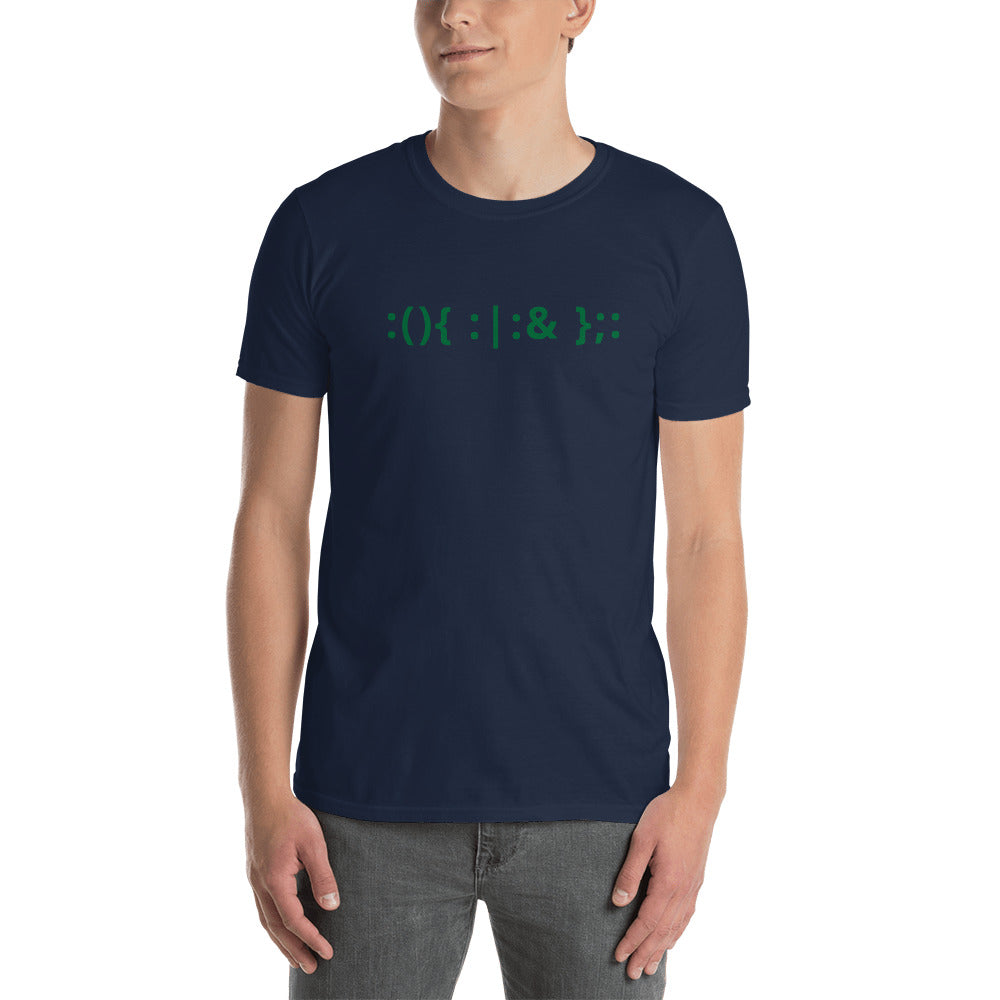 Linux Hackers - Bash Fork Bomb - Green Text - Short-Sleeve Unisex T-Shirt by DarkByteGear