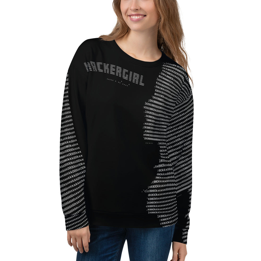 Hackergirl v1.4 ASCII - Unisex Sweatshirt by DarkByteGear