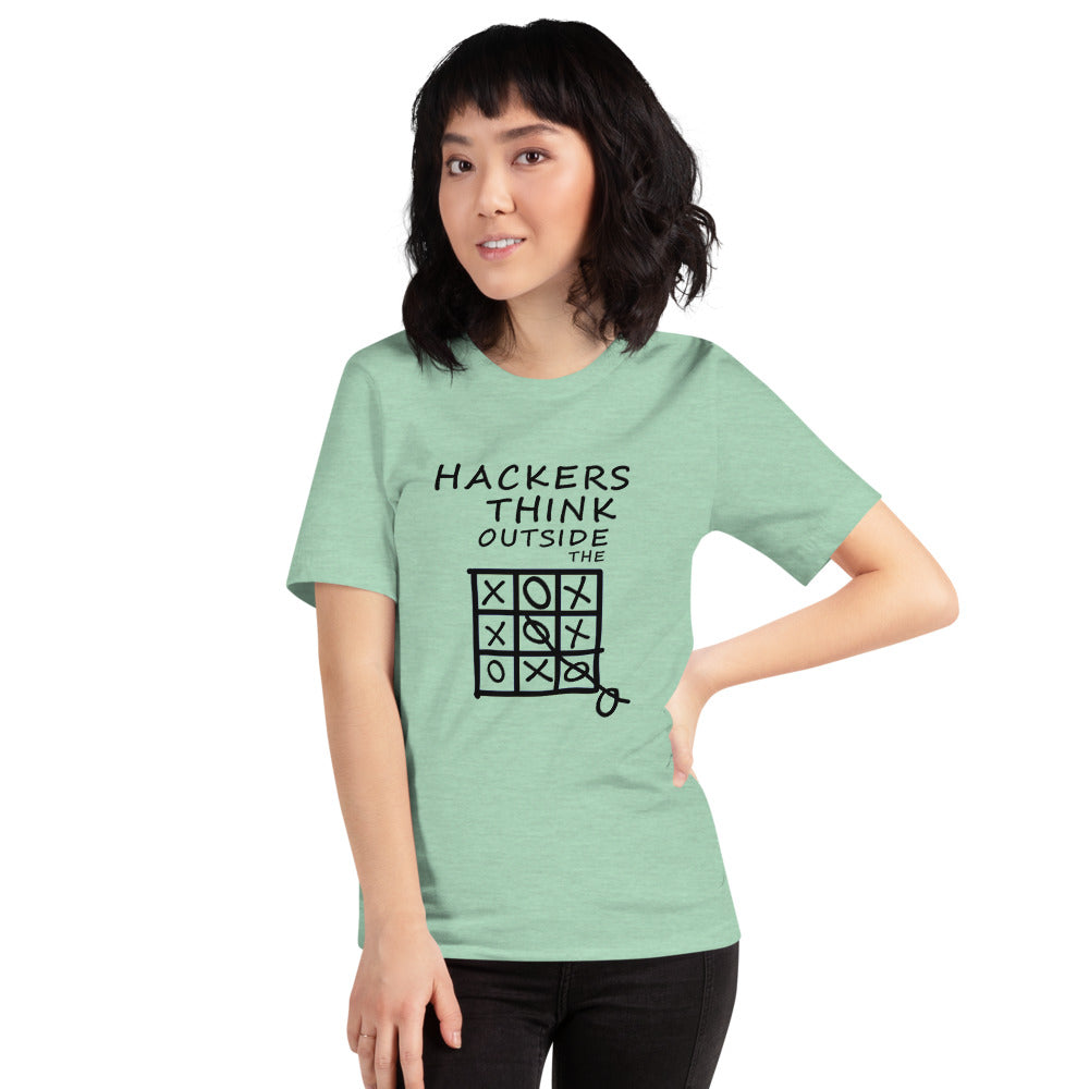 Hackers think outside the box - Short-Sleeve Unisex T-Shirt (black text) by DarkByteGear