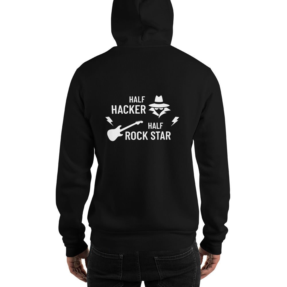 Half Hacker Half Rock Star - Unisex Hoodie (white text) by DarkByteGear