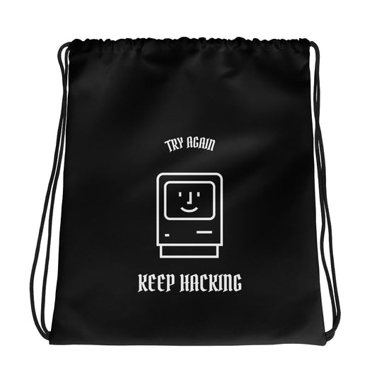 Keep hacking - Drawstring bag (white text) by DarkByteGear
