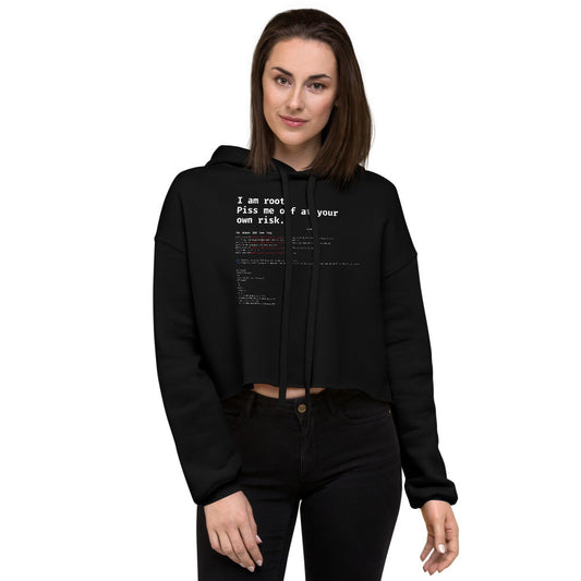 I am root. Piss me off at your own risk - Crop Hoodie by DarkByteGear