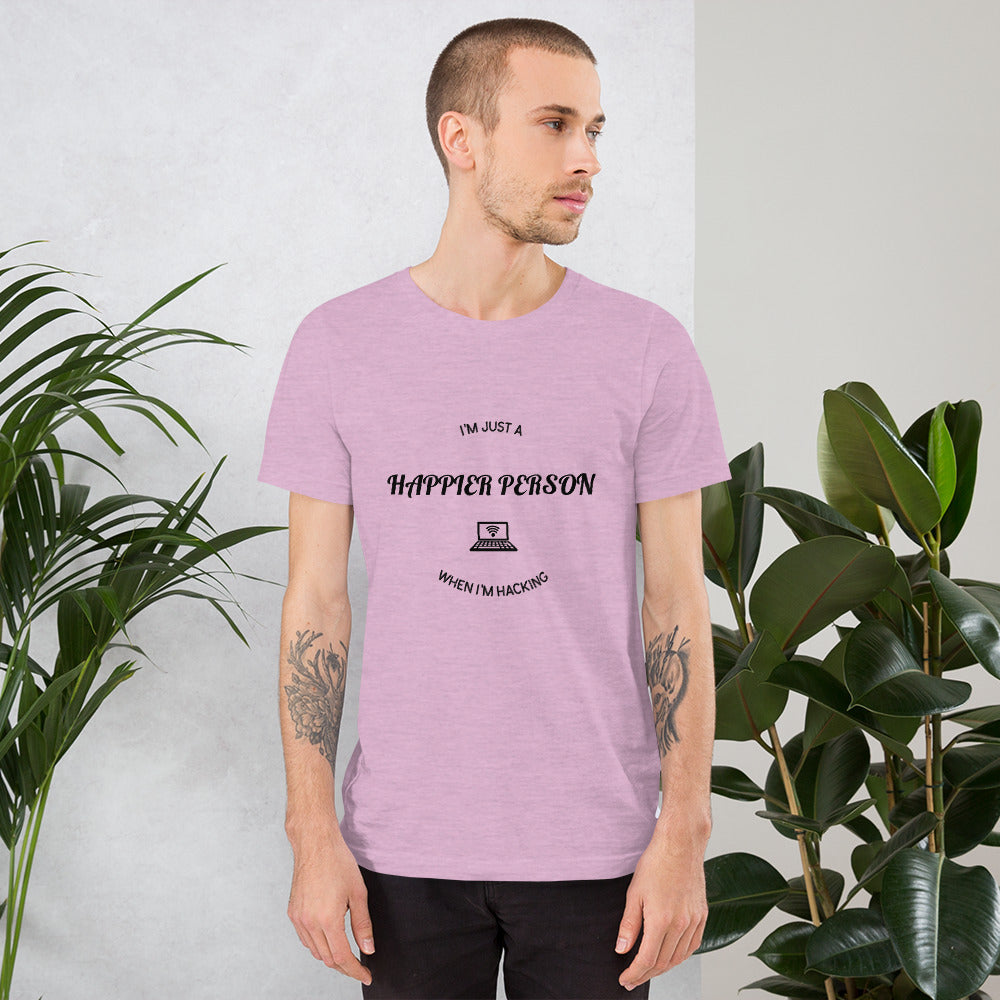 I'm a happier person when I'm hacking - Short-Sleeve Unisex T-Shirt by DarkByteGear