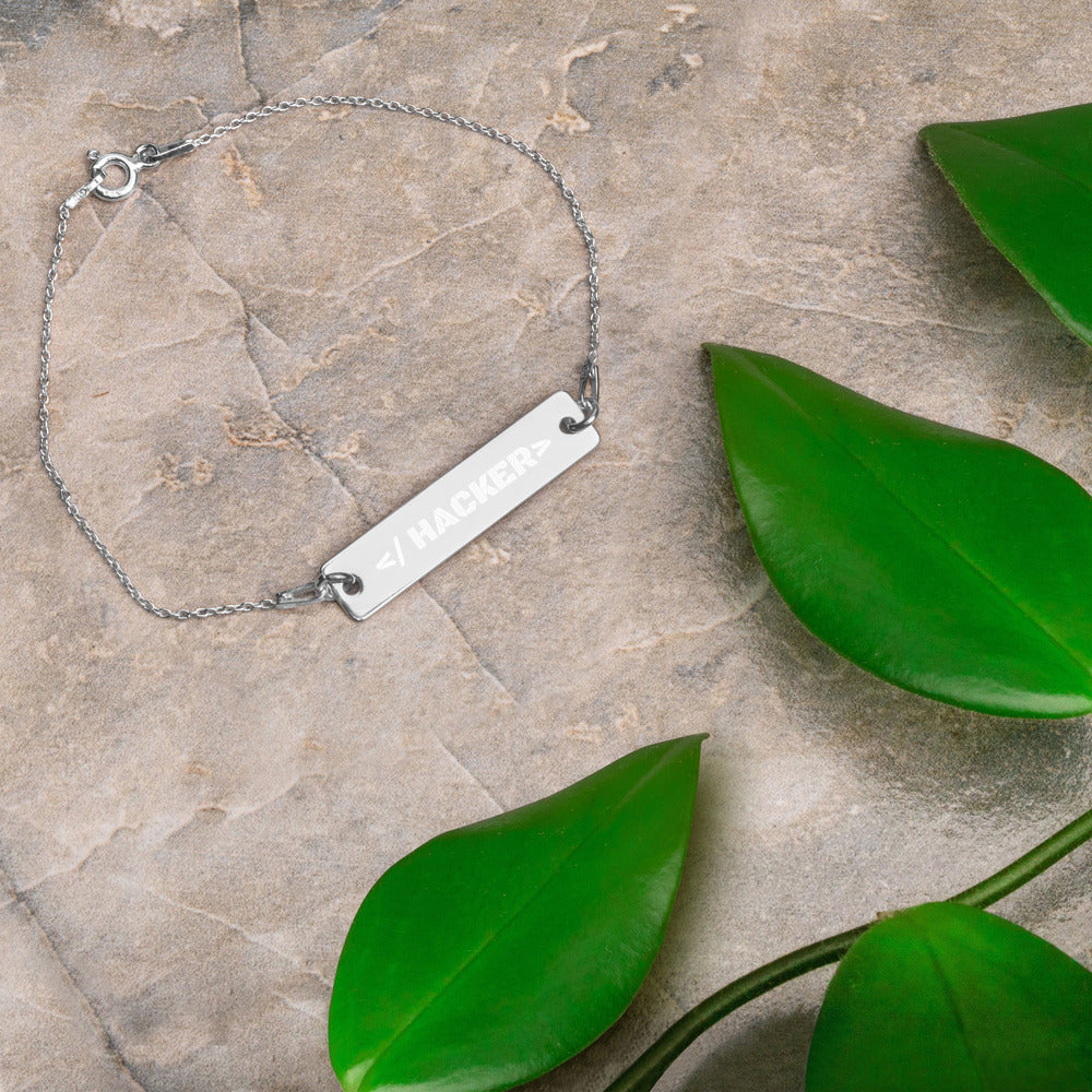 Hacker - Engraved Silver Bar Chain Bracelet by DarkByteGear