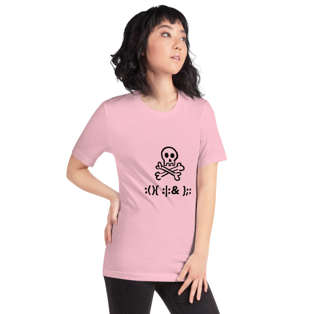 Bash Fork Bomb Linux - Short-Sleeve Unisex T-Shirt (black text) by DarkByteGear