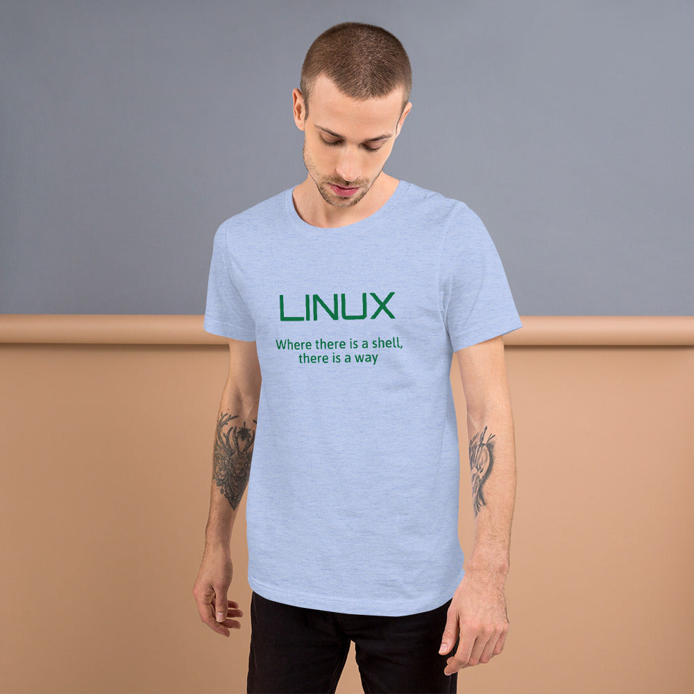 LINUX, where there is a shell - Short-Sleeve Unisex T-Shirt (green text) by DarkByteGear