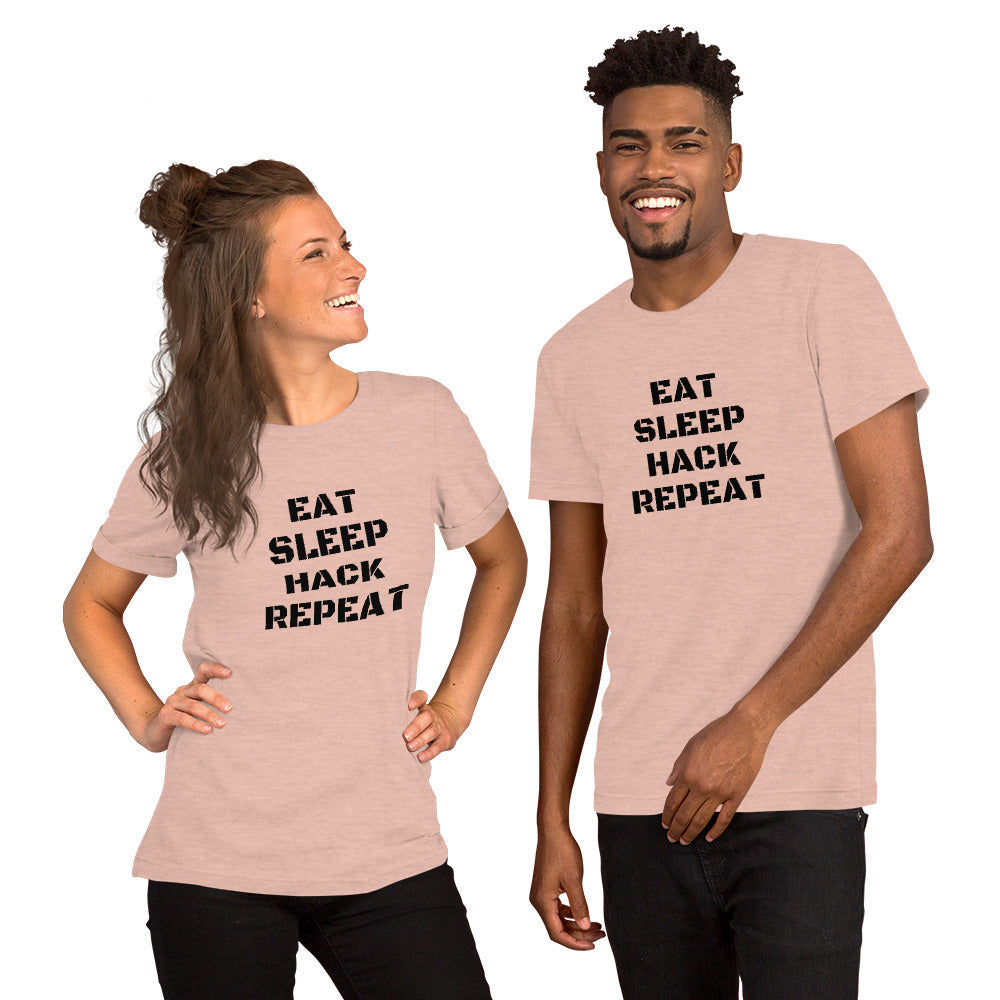 EAT SLEEP HACK REPEAT - Short-Sleeve Unisex T-Shirt (black text) by DarkByteGear