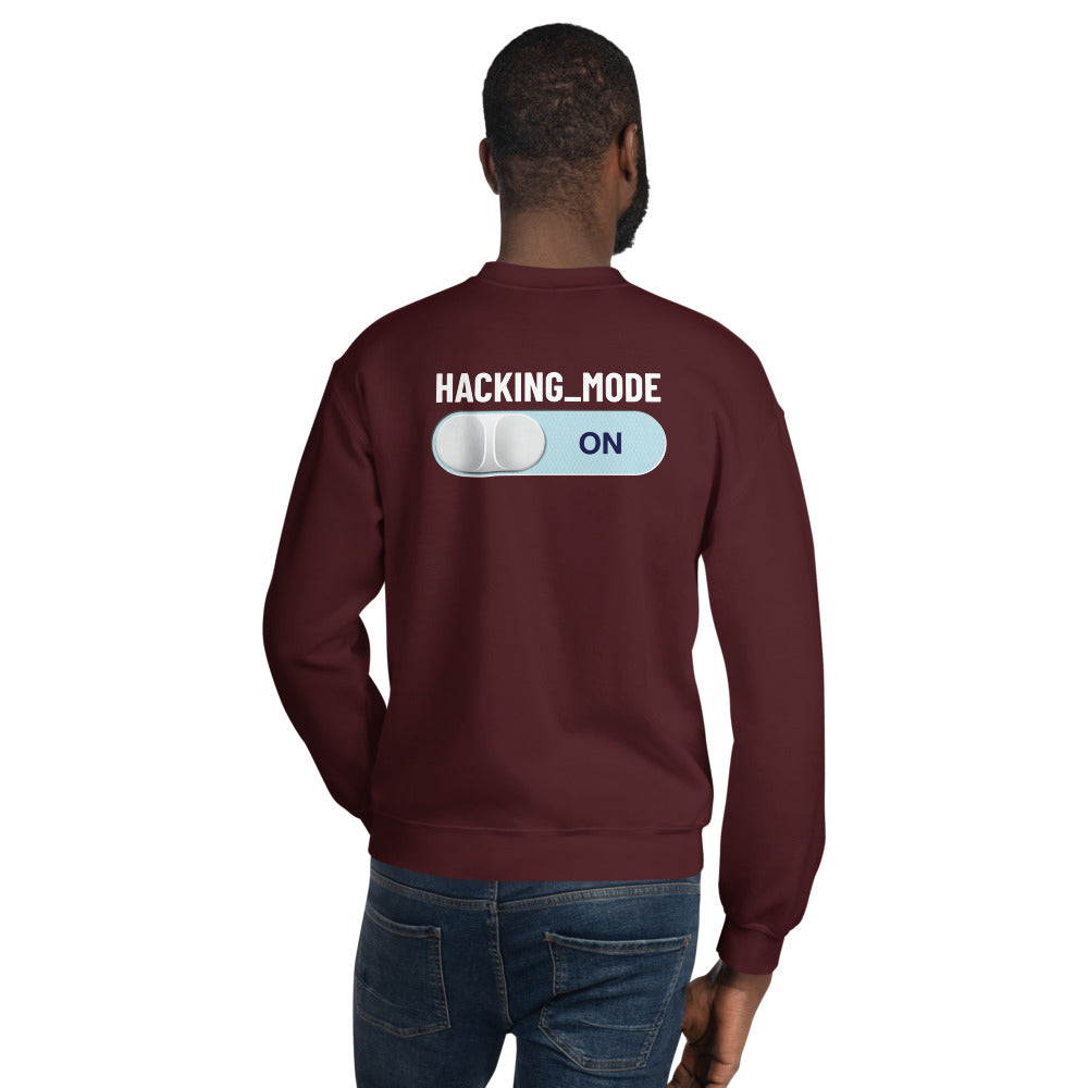 Hacking mode ON - Unisex Sweatshirt (white text) by DarkByteGear