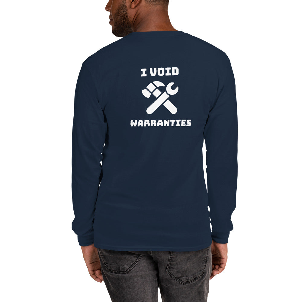 I void warranties - Men’s Long Sleeve Shirt (white text) by DarkByteGear