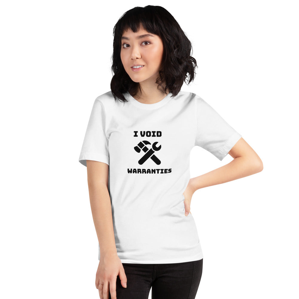 I void warranties - Short-Sleeve Unisex T-Shirt (black text) by DarkByteGear