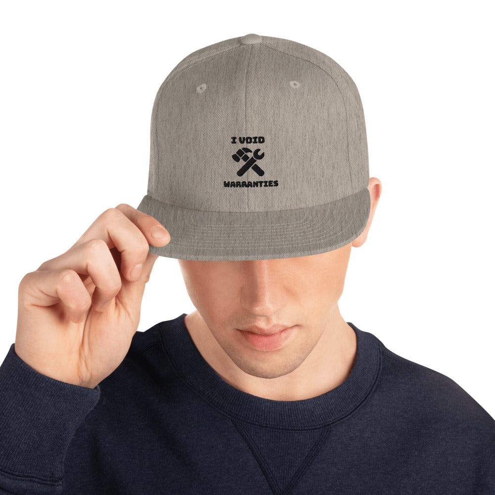 I void warranties - Snapback Hat (black text) by DarkByteGear