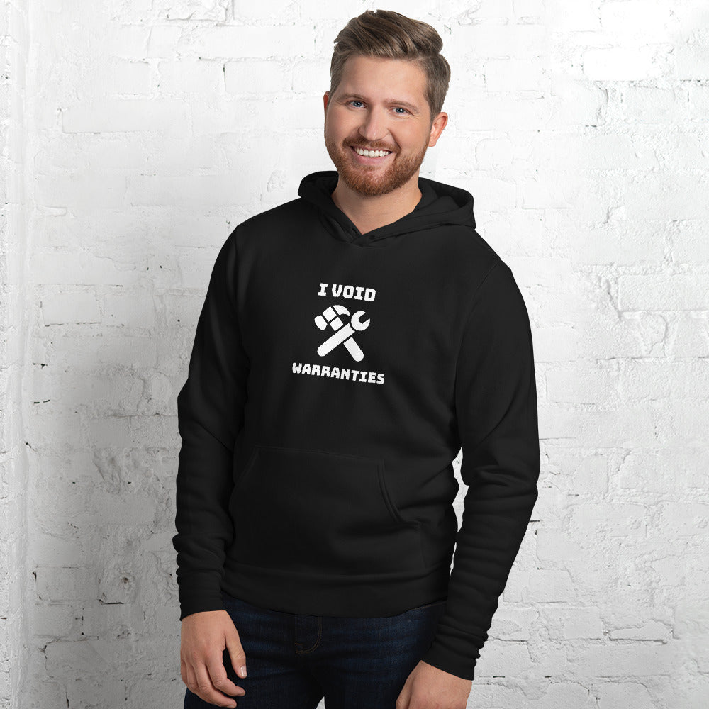 I void warranties - Unisex hoodie (white text) by DarkByteGear