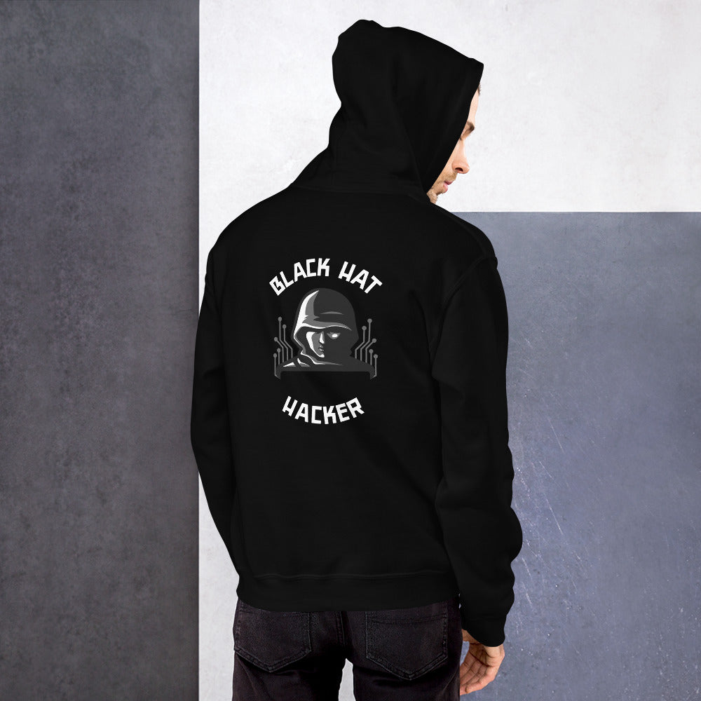 Black Hat Hacker v1 - Unisex Hoodie (back print) by DarkByteGear