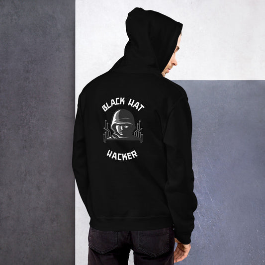 Black Hat Hacker v1 - Unisex Hoodie (back print) by DarkByteGear