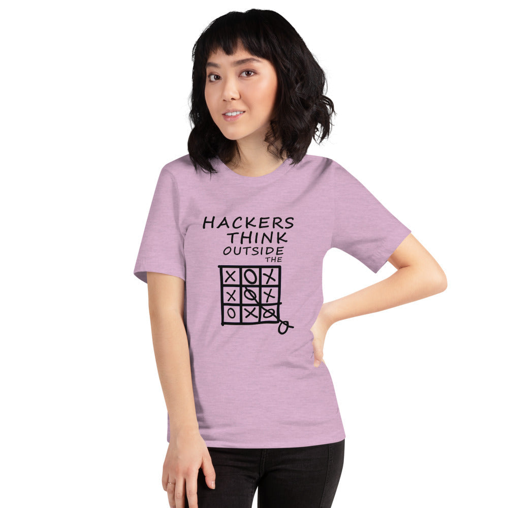 Hackers think outside the box - Short-Sleeve Unisex T-Shirt (black text) by DarkByteGear
