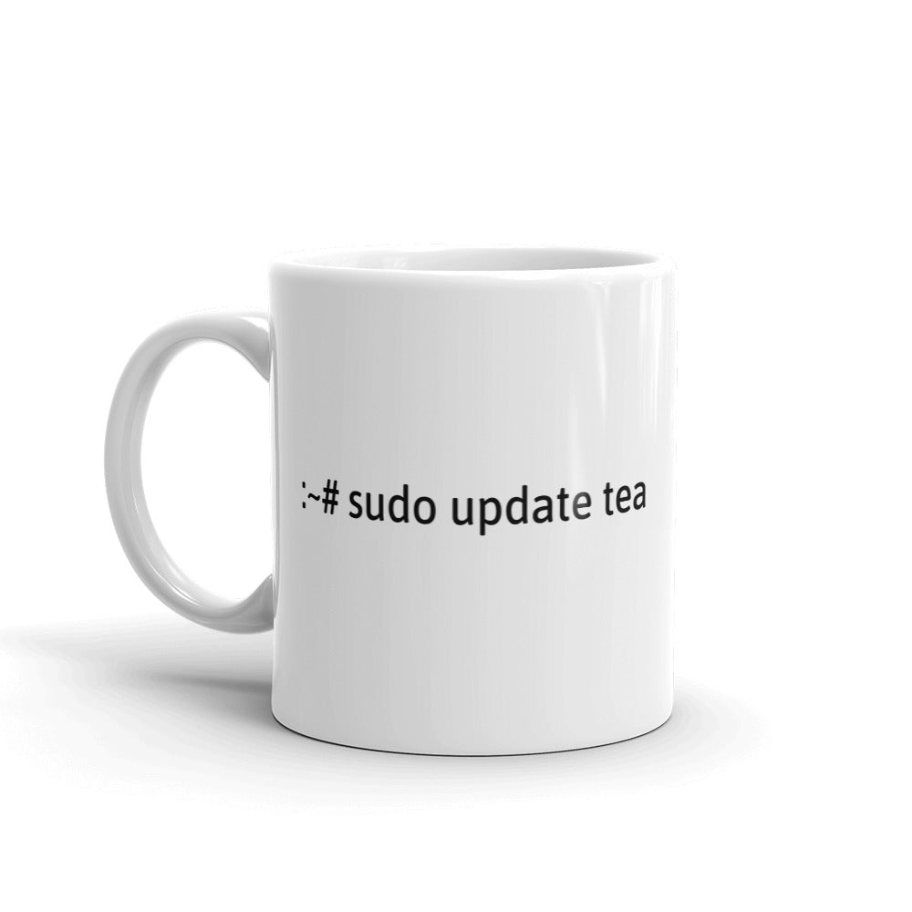 "sudo update tea" Hacker Mug (White) by DarkByteGear