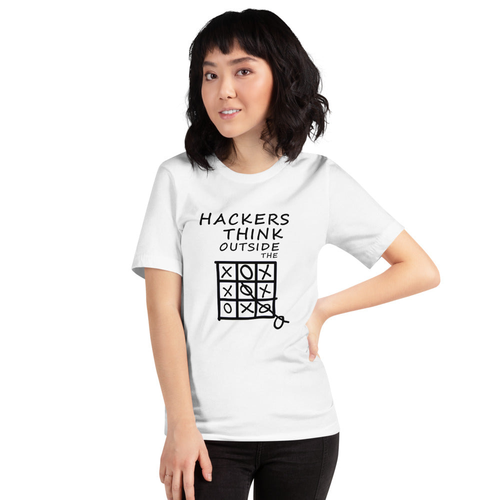 Hackers think outside the box - Short-Sleeve Unisex T-Shirt (black text) by DarkByteGear
