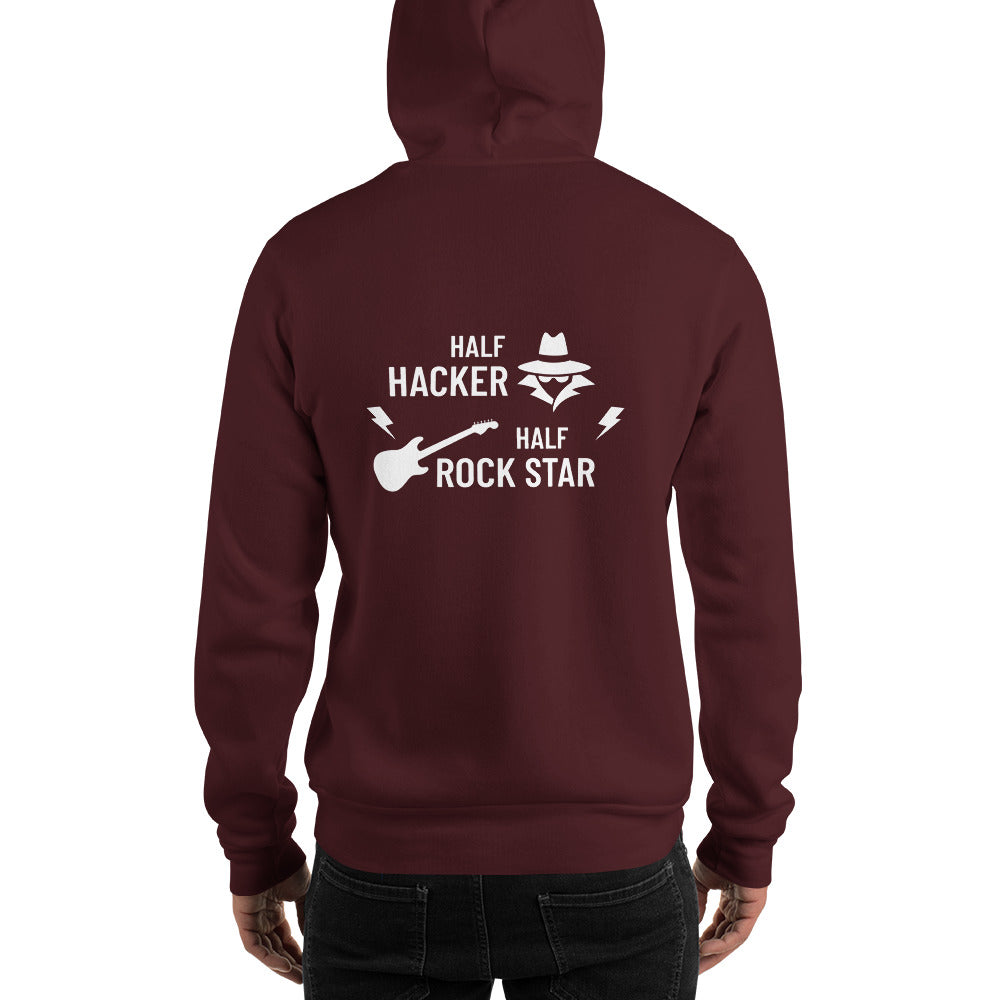 Half Hacker Half Rock Star - Unisex Hoodie (white text) by DarkByteGear