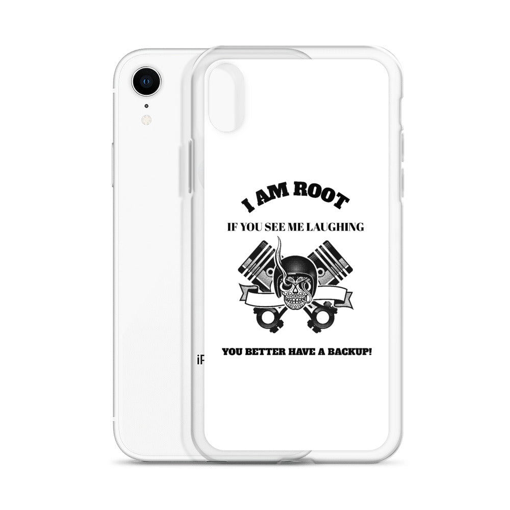 I Am Root If You See Me Laughing You Better Have A Backup - iPhone Case (black text) by DarkByteGear