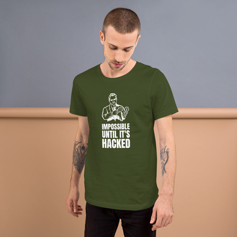 Impossible until it's hacked - Short-Sleeve Unisex T-Shirt (white text) by DarkByteGear
