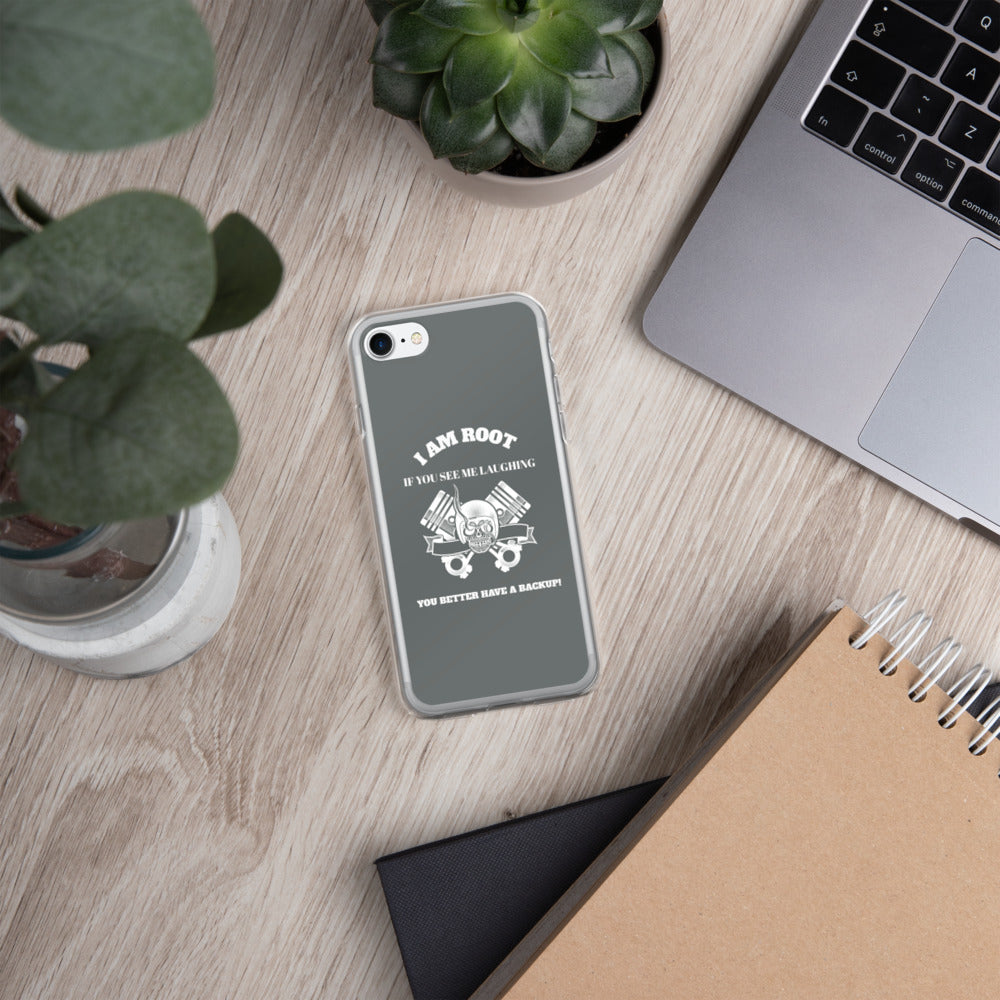 I Am Root If You See Me Laughing You Better Have A Backup - iPhone Case (grey) by DarkByteGear