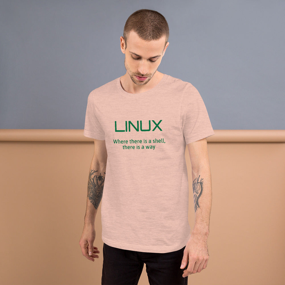 LINUX, where there is a shell - Short-Sleeve Unisex T-Shirt (green text) by DarkByteGear