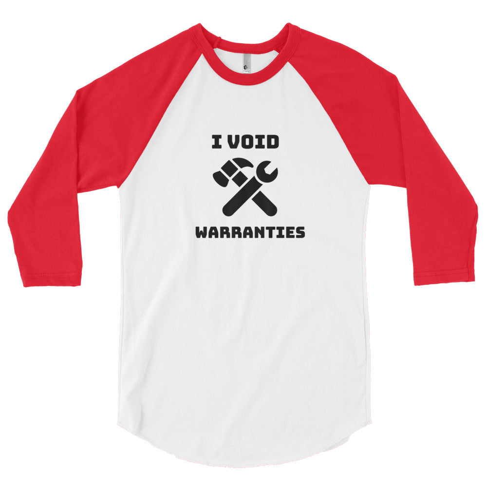 I void warranties - 3/4 sleeve raglan shirt (black text) by DarkByteGear