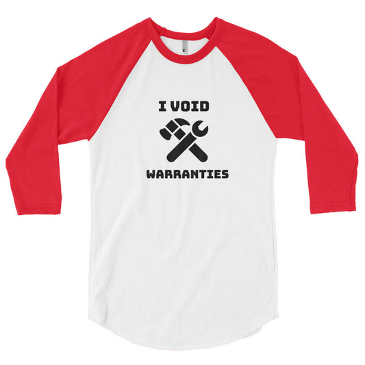 I void warranties - 3/4 sleeve raglan shirt (black text) by DarkByteGear