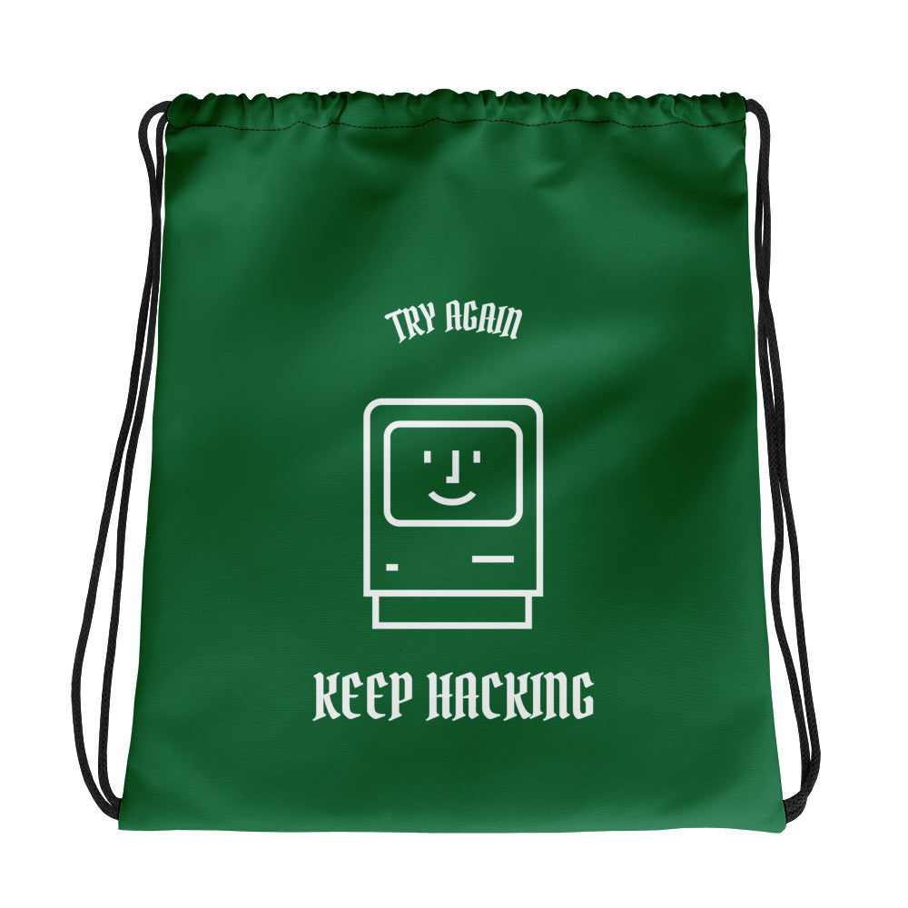 Keep hacking - Drawstring bag (green) by DarkByteGear