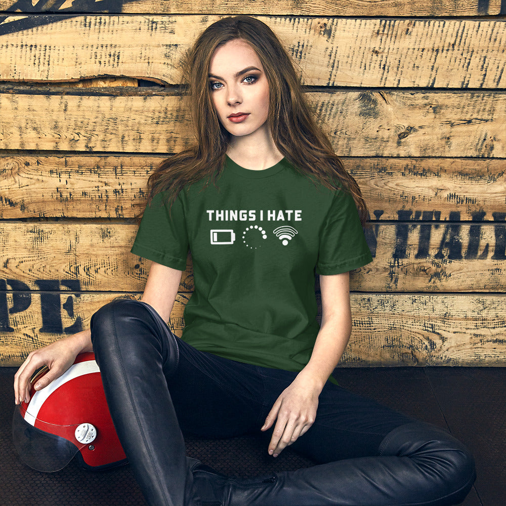 Things I hate - Short-Sleeve Unisex T-Shirt (white text) by DarkByteGear