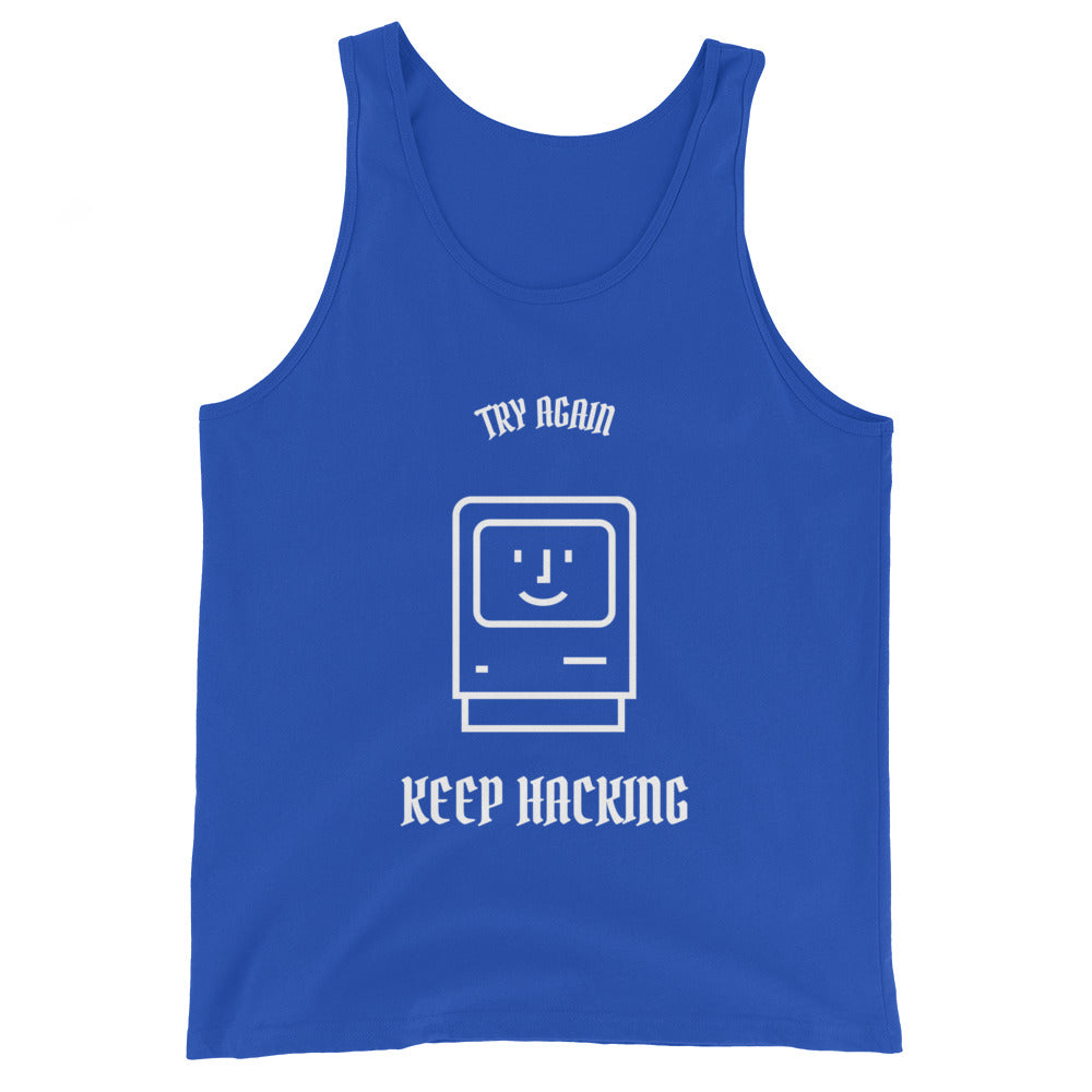 Keep hacking - Unisex Tank Top (white text) by DarkByteGear