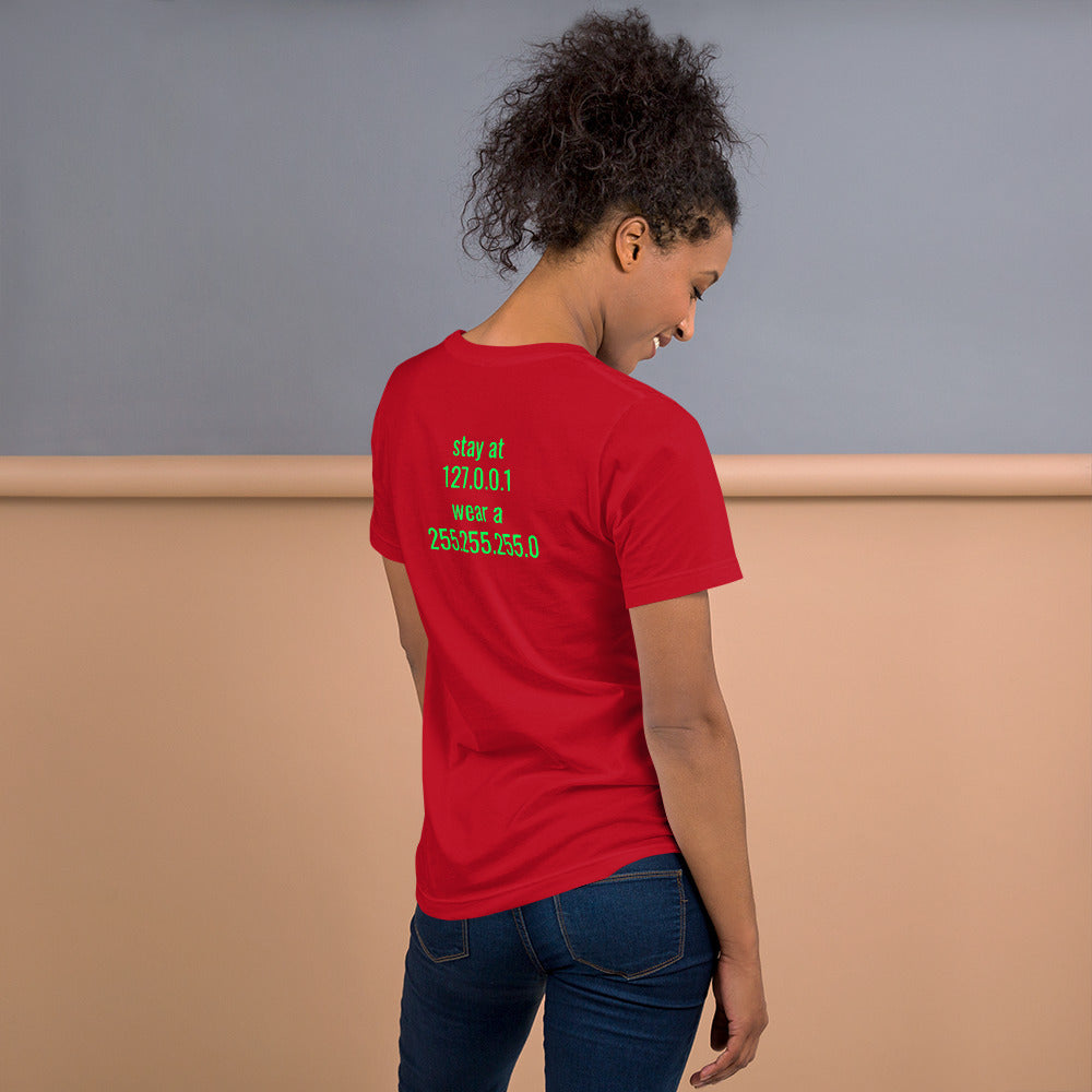 stay at at home, wear a mask - Short-Sleeve Unisex T-Shirt (with back design) by DarkByteGear