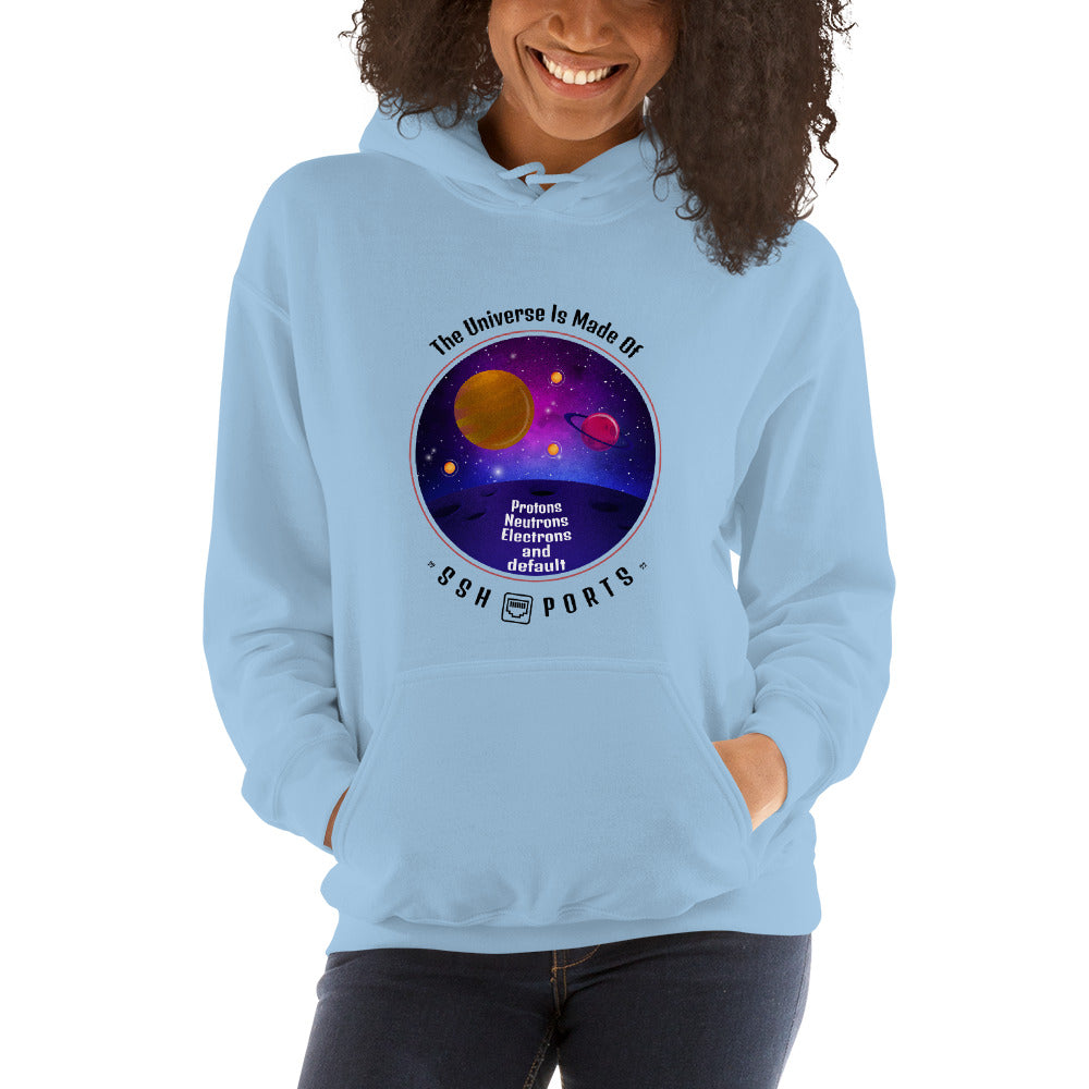 The Universe Is Made Of Default SSH Ports - Unisex Hoodie (black text) by DarkByteGear
