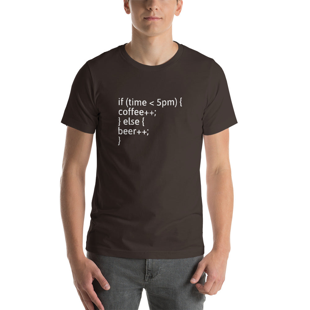 if (time < 5pm) - Short-Sleeve Unisex T-Shirt (white text) by DarkByteGear